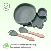 Adore Ninja ! Silicon Suction Plate with fork and spoon - Military Green