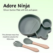 Adore Ninja ! Silicon Suction Plate with fork and spoon - Military Green