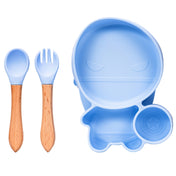 Adore Ninja ! SIlicon Suction Plate with fork and spoon - Blossom Blue