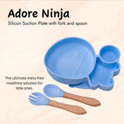 Adore Ninja ! SIlicon Suction Plate with fork and spoon - Blossom Blue