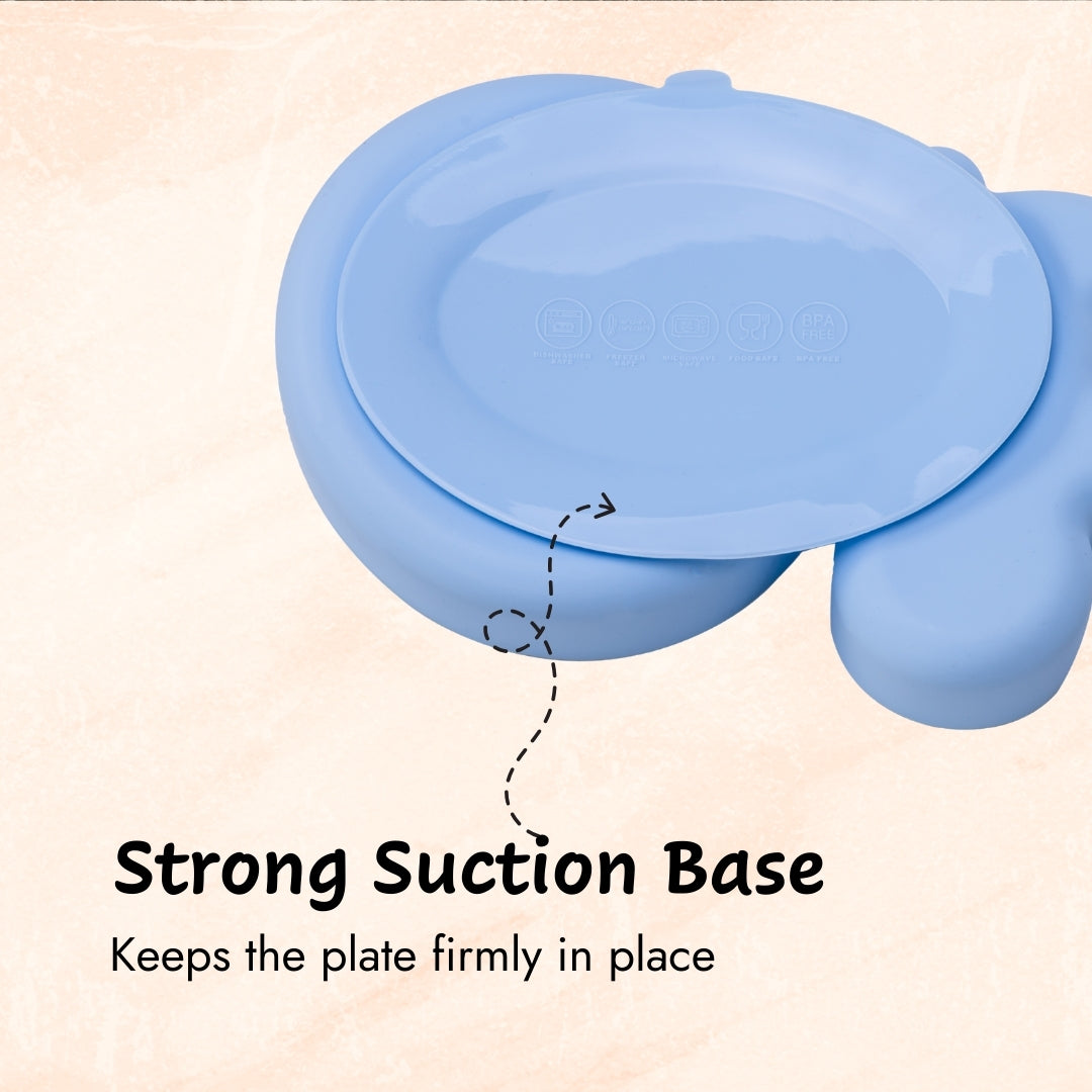 Adore Ninja ! SIlicon Suction Plate with fork and spoon - Blossom Blue