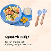 Adore Ninja ! SIlicon Suction Plate with fork and spoon - Blossom Blue