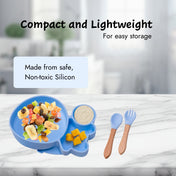 Adore Ninja ! SIlicon Suction Plate with fork and spoon - Blossom Blue