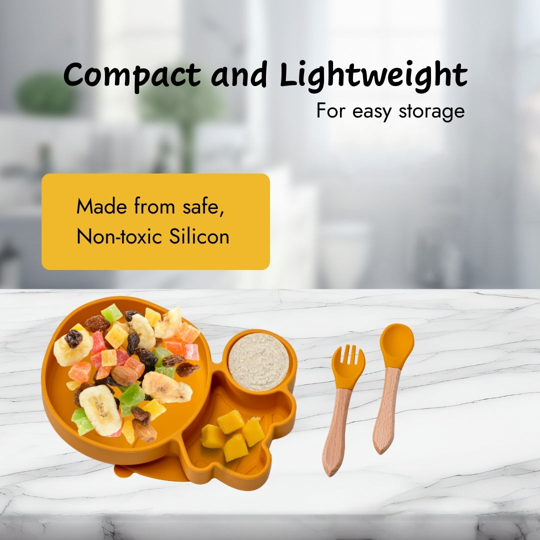 Adore Ninja ! SIlicon Suction Plate with fork and spoon - Yanky Yellow
