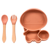 Adore Ninja ! SIlicon Suction Plate with fork and spoon - Olio Orange