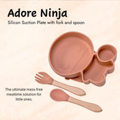 Adore Ninja ! SIlicon Suction Plate with fork and spoon - Olio Orange