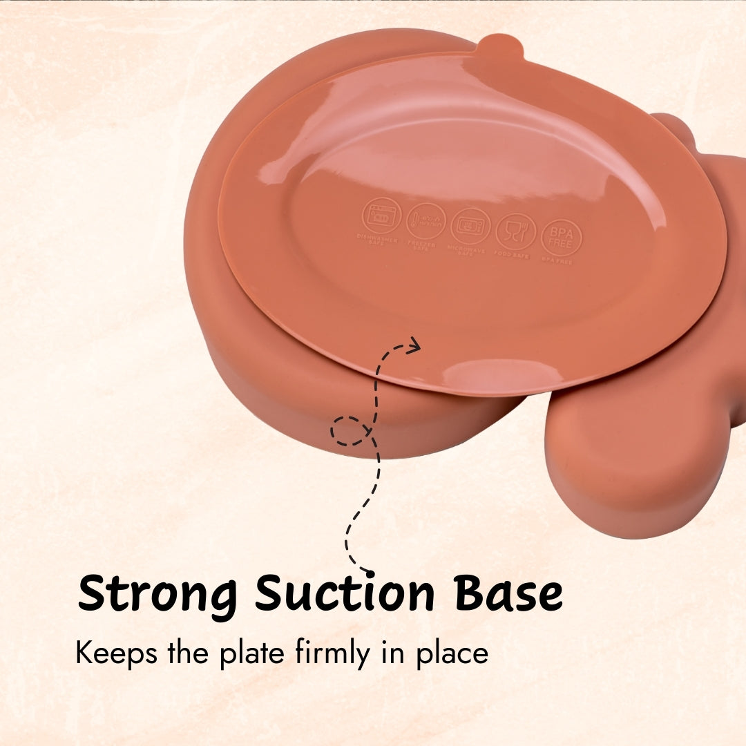 Adore Ninja ! SIlicon Suction Plate with fork and spoon - Olio Orange