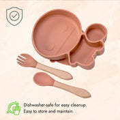 Adore Ninja ! SIlicon Suction Plate with fork and spoon - Olio Orange