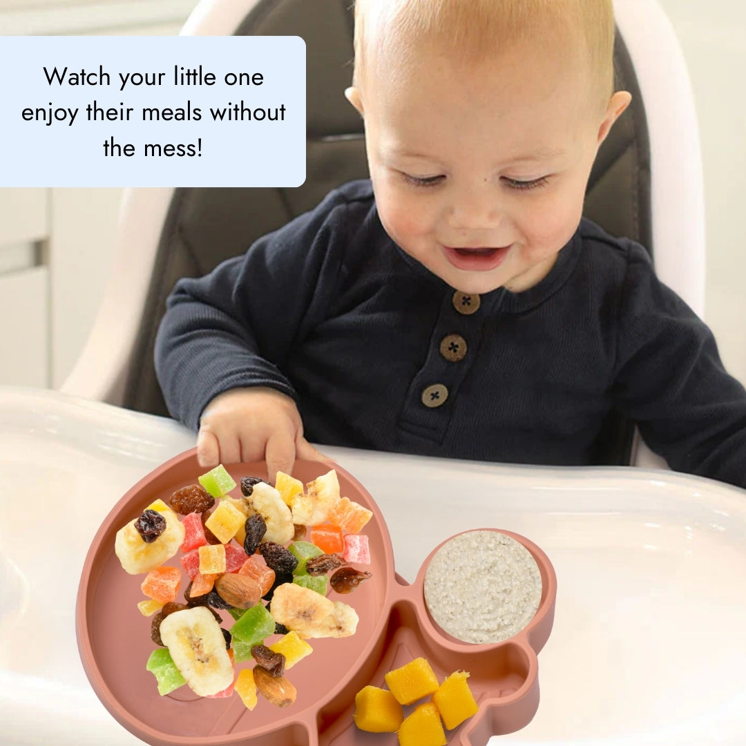 Adore Ninja ! SIlicon Suction Plate with fork and spoon - Olio Orange