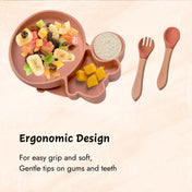 Adore Ninja ! SIlicon Suction Plate with fork and spoon - Olio Orange