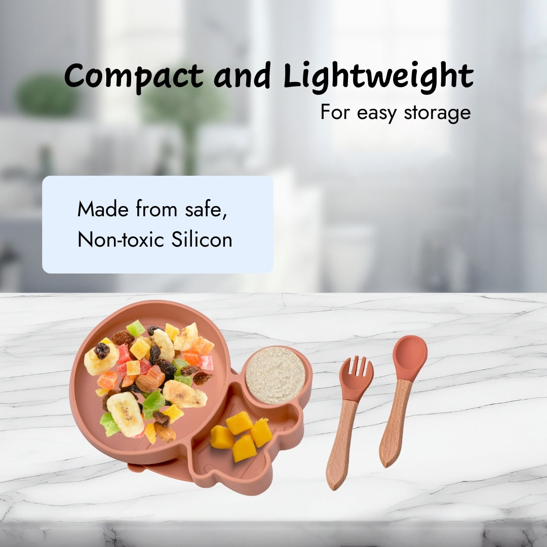 Adore Ninja ! SIlicon Suction Plate with fork and spoon - Olio Orange