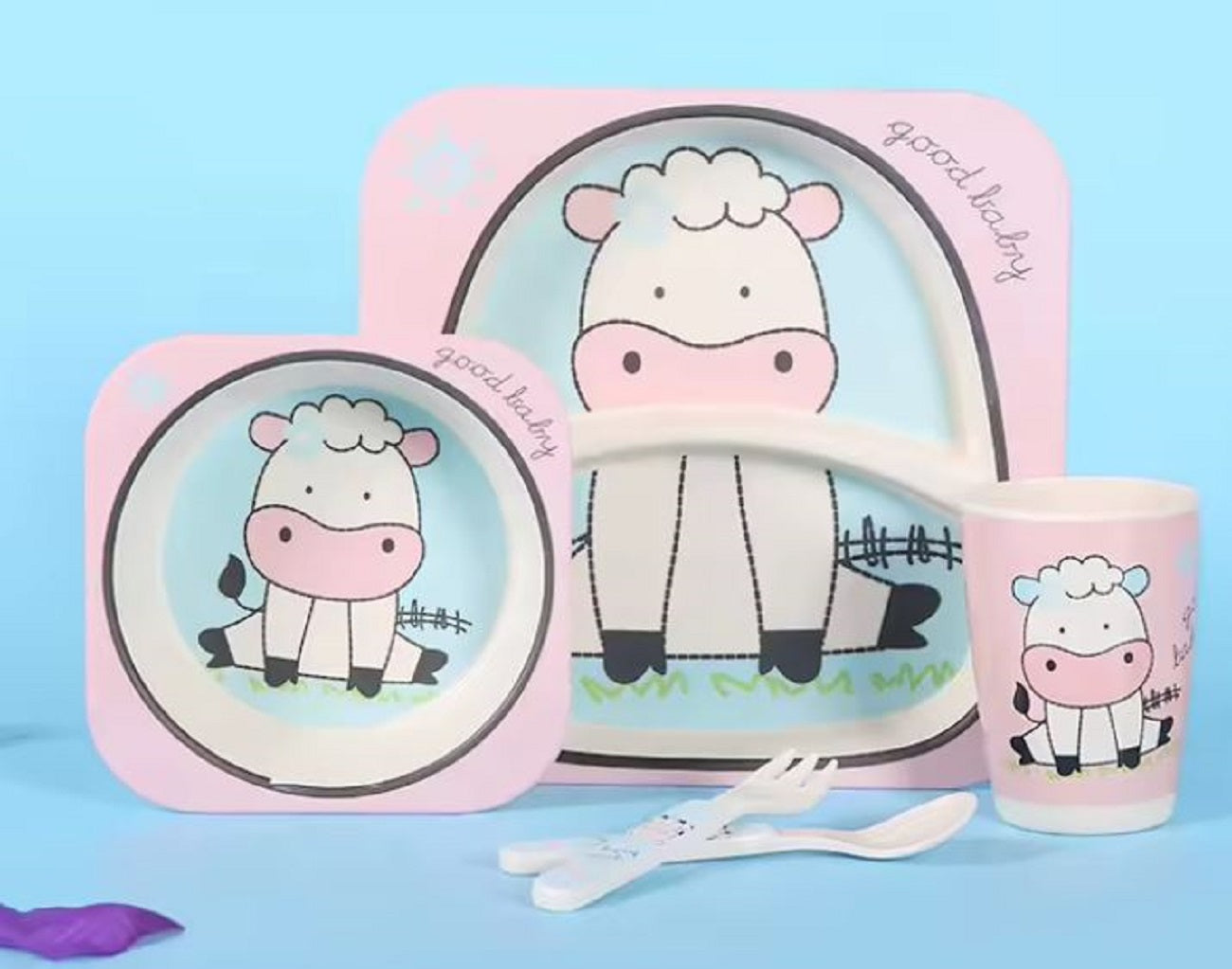 Adore Hey Ya! Bamboo Meal Sets - Pack of 5 accessories- Cow