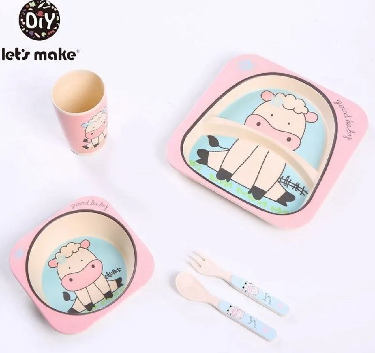 Adore Hey Ya! Bamboo Meal Sets - Pack of 5 accessories- Cow