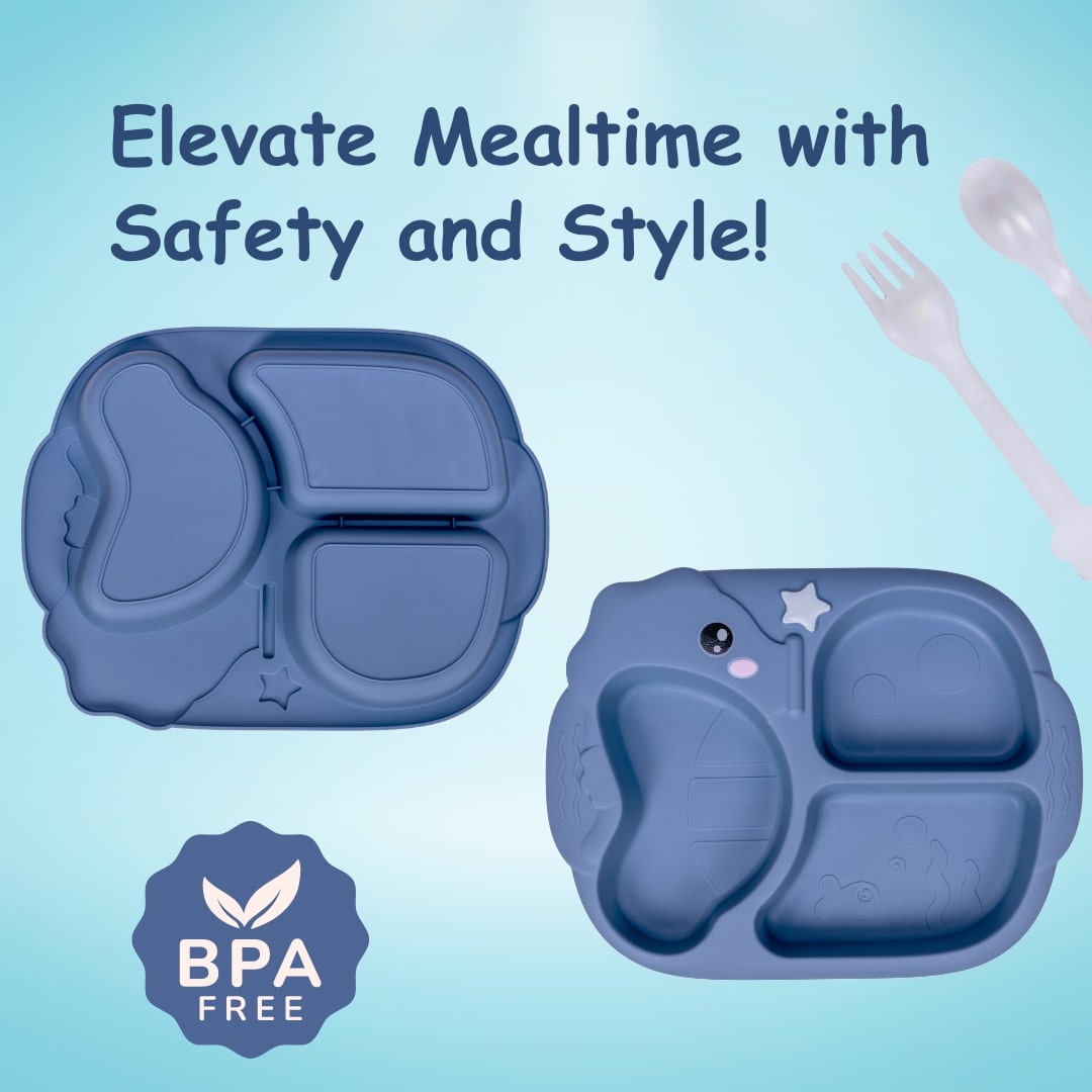 Adore Sea Horse - Plastic feeding plate with Spoon & Fork- Blue