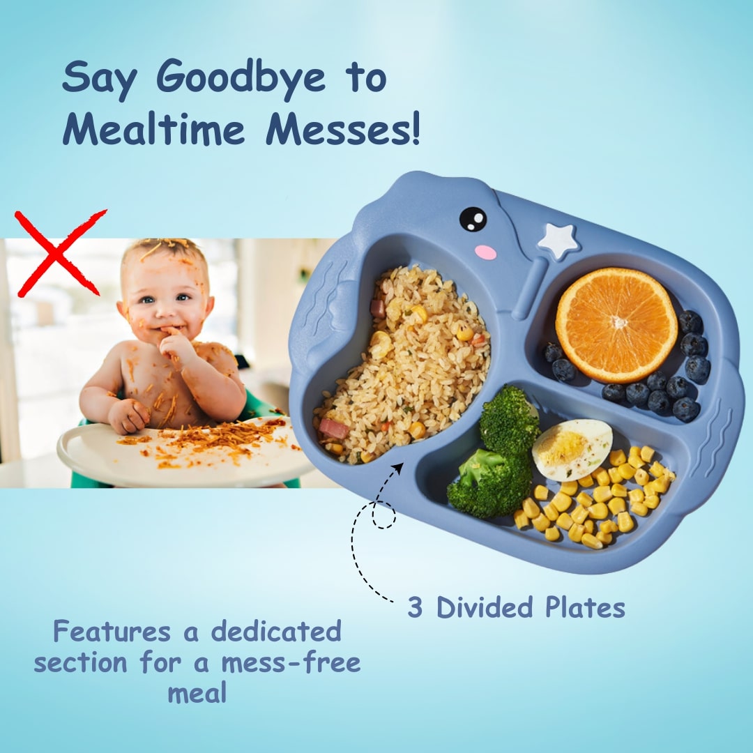 Adore Sea Horse - Plastic feeding plate with Spoon & Fork- Blue