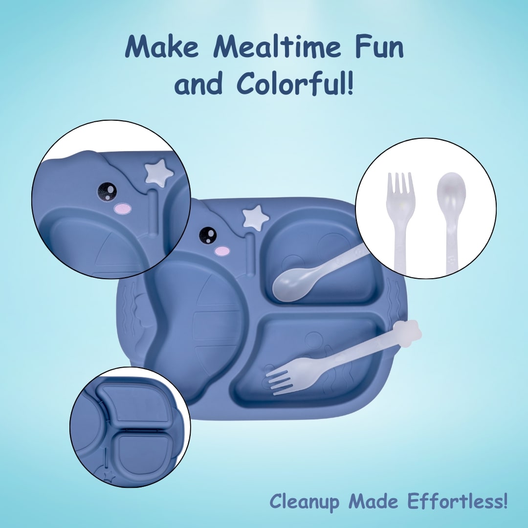 Adore Sea Horse - Plastic feeding plate with Spoon & Fork- Blue