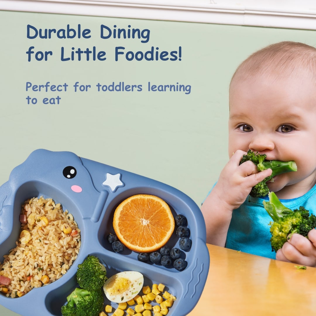 Adore Sea Horse - Plastic feeding plate with Spoon & Fork- Blue