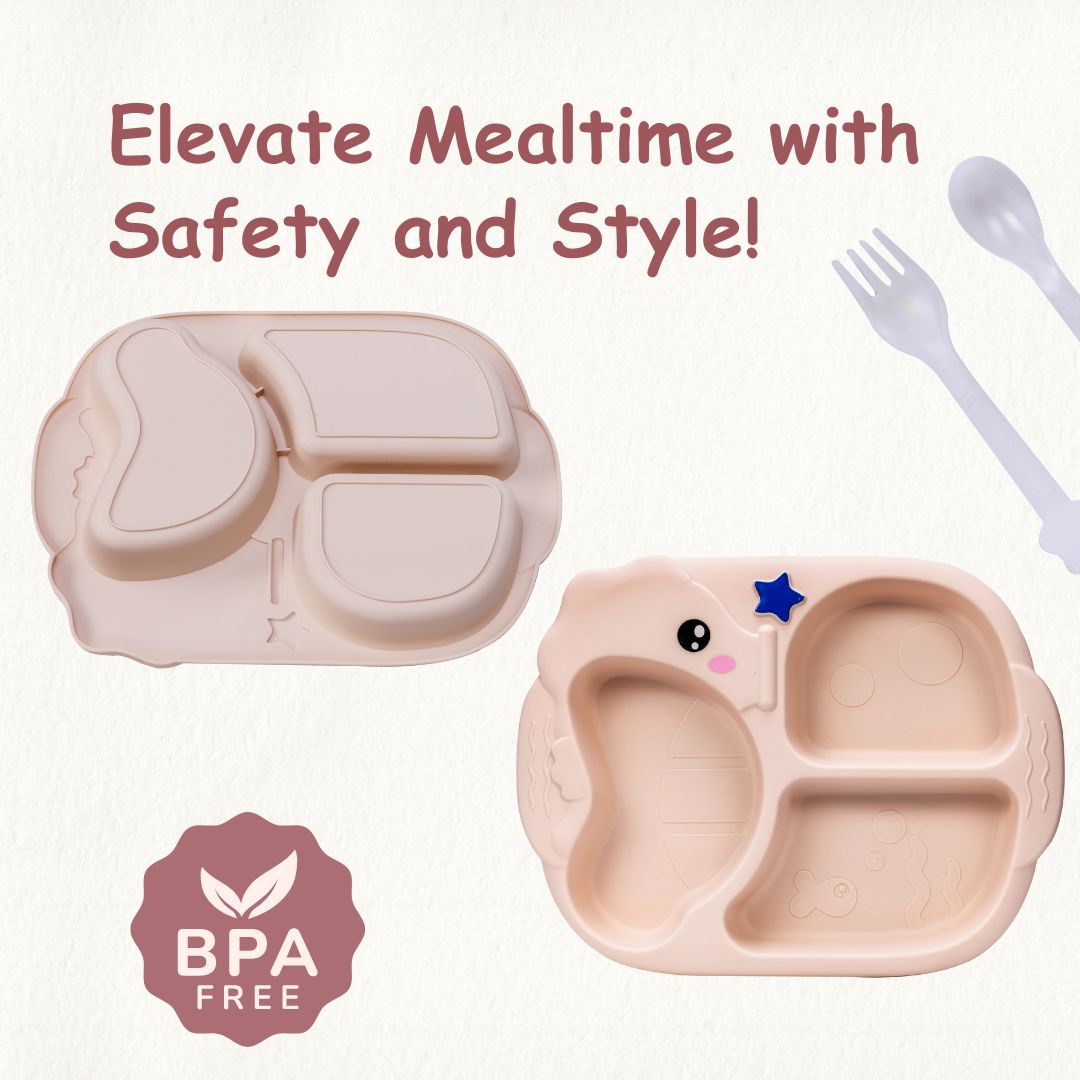 Adore Sea Horse - Plastic feeding plate with Spoon & Fork- Cream