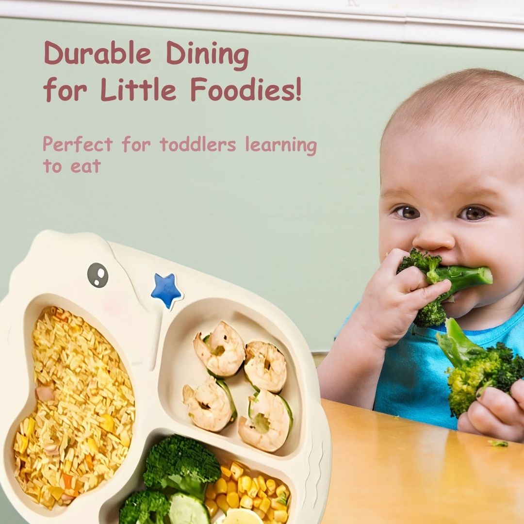 Adore Sea Horse - Plastic feeding plate with Spoon & Fork- Cream