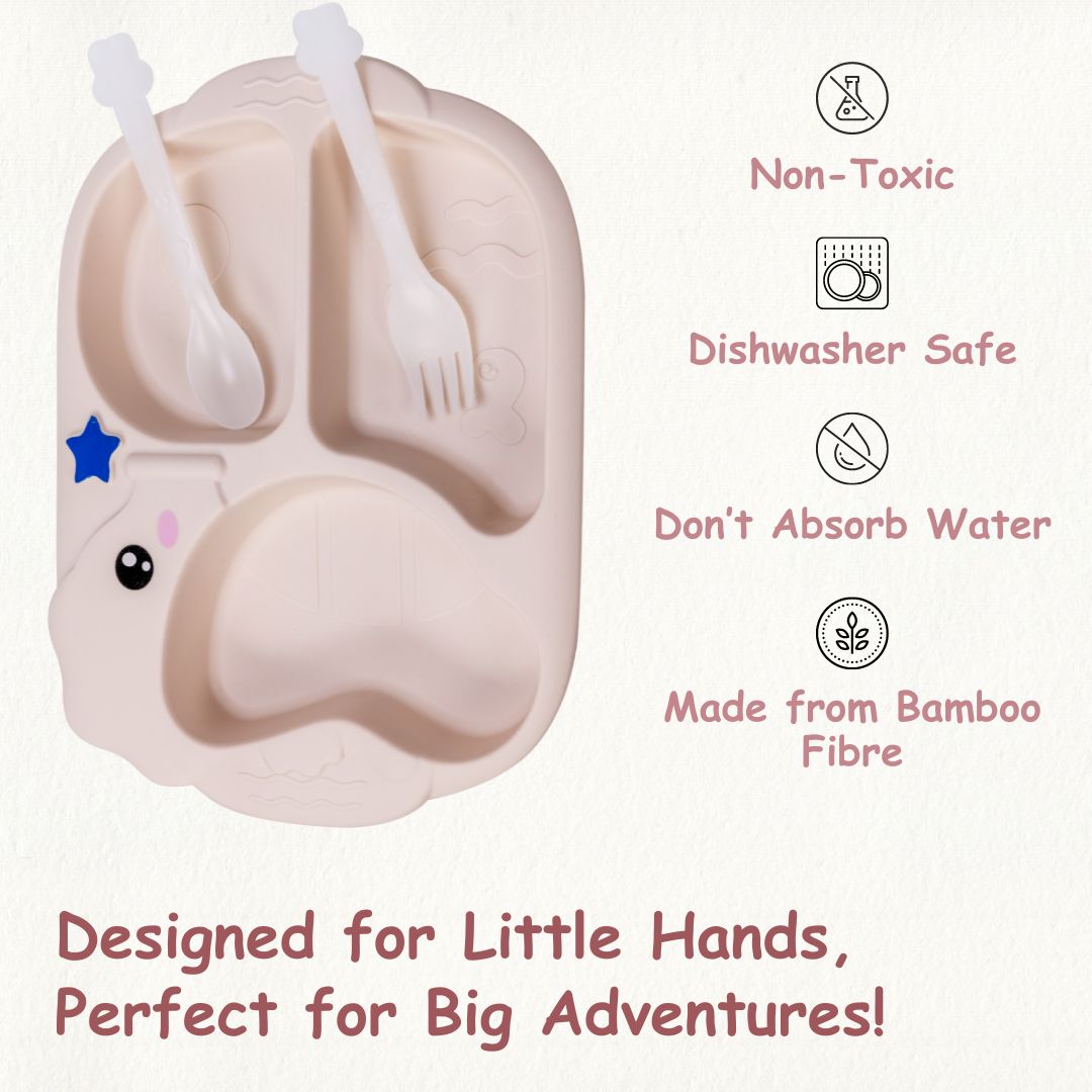 Adore Sea Horse - Plastic feeding plate with Spoon & Fork- Cream