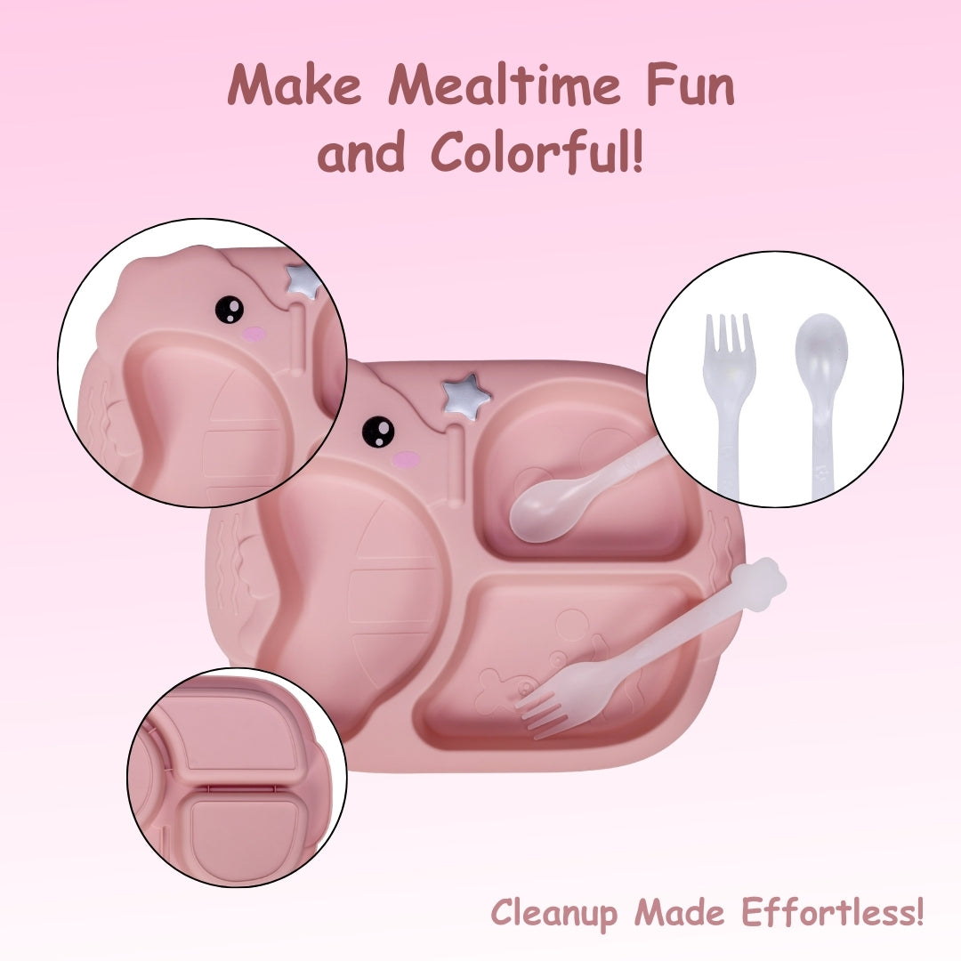 Adore Sea Horse - Plastic feeding plate with Spoon & Fork - Pink