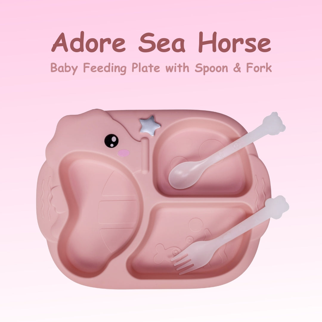 Adore Sea Horse - Plastic feeding plate with Spoon & Fork - Pink