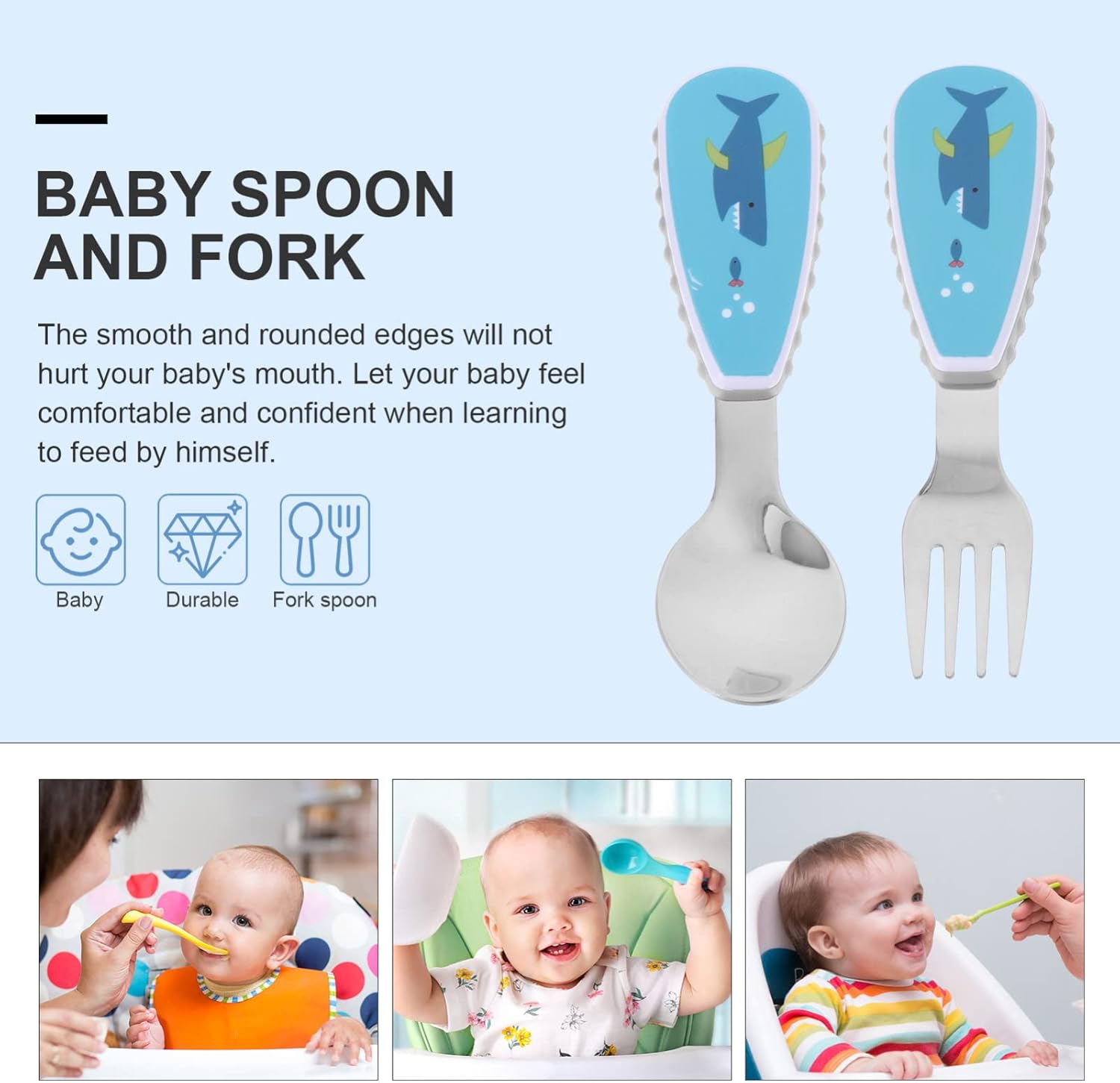 Adore Glory - Stainless Steel Feeding Spoon n Fork Cutlery set with Case- Blue
