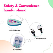 Adore Glory - Stainless Steel Feeding Spoon n Fork Cutlery set with Case- Green