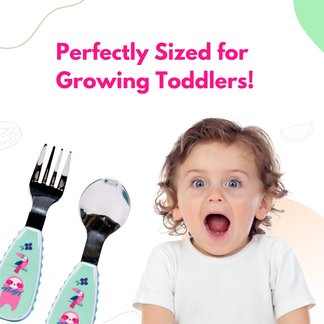 Adore Glory - Stainless Steel Feeding Spoon n Fork Cutlery set with Case- Green