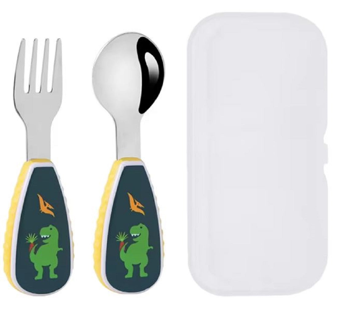 Adore Glory - Stainless Steel Feeding Spoon n Fork Cutlery set with Case- Yellow