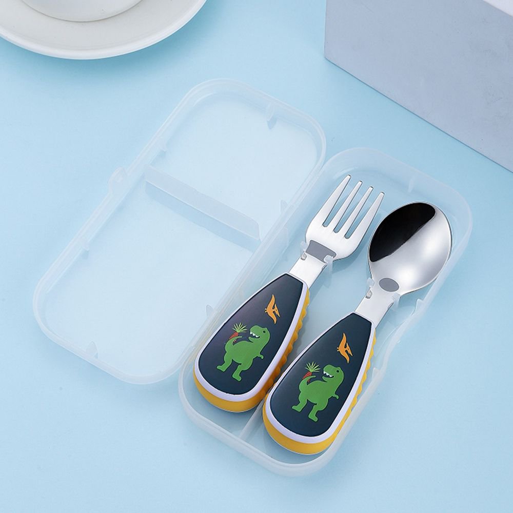 Adore Glory - Stainless Steel Feeding Spoon n Fork Cutlery set with Case- Yellow