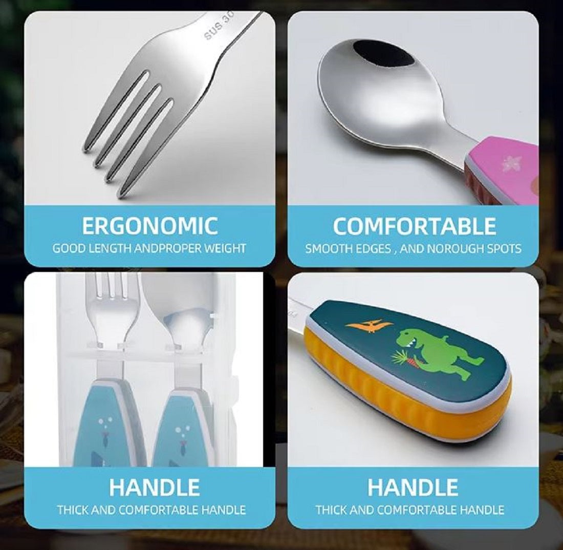 Adore Glory - Stainless Steel Feeding Spoon n Fork Cutlery set with Case- Yellow