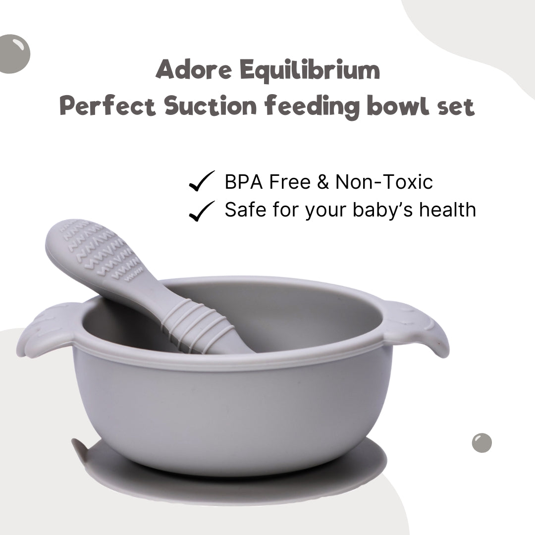 Adore Equilibrium - Perfect Silicon Suction feeding bowl with Spoon set - Grey