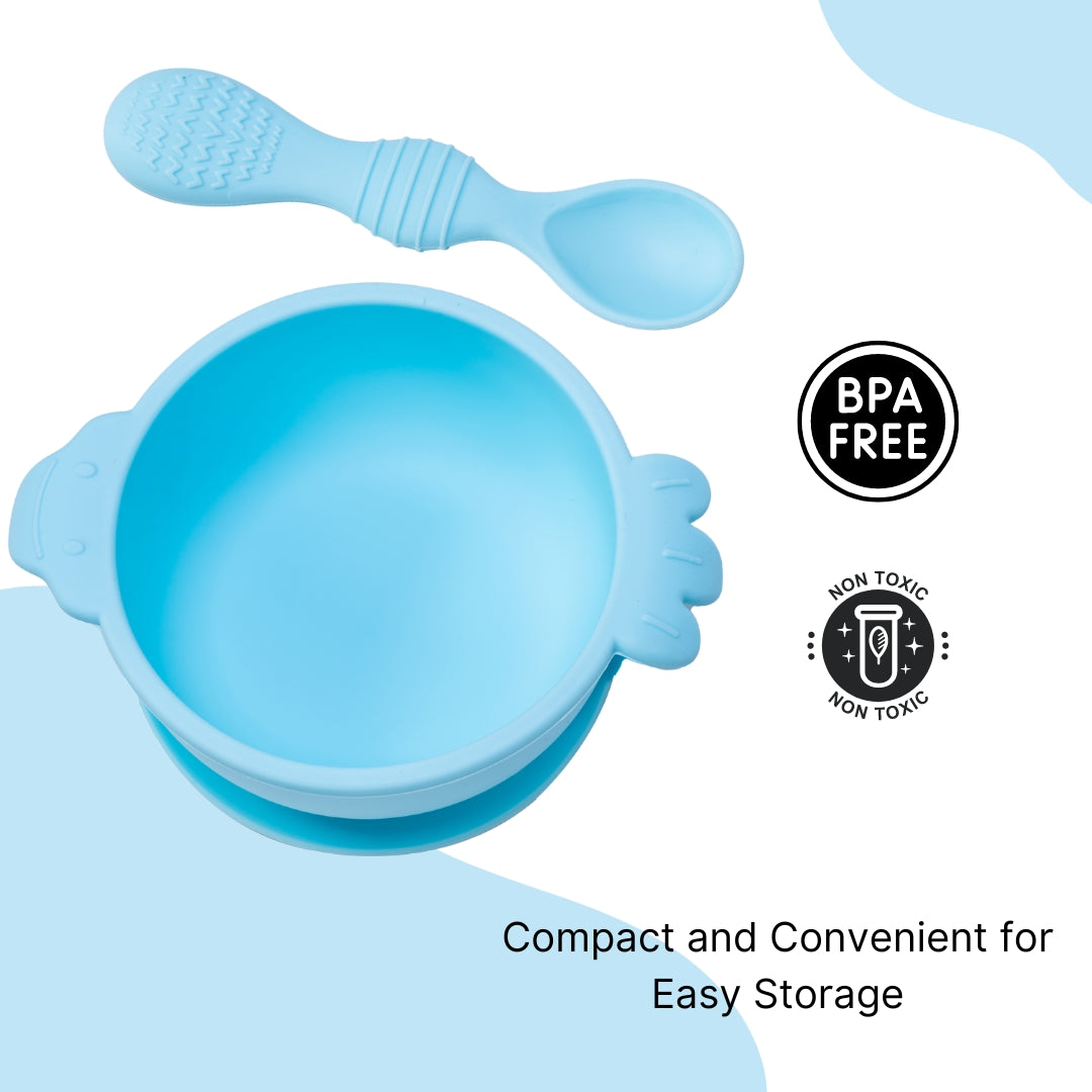 Adore Equilibrium - Perfect Silicon Suction feeding bowl with Spoon set - Blue