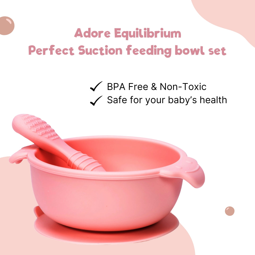 Adore Equilibrium - Perfect Silicon Suction feeding bowl with Spoon set - Pink