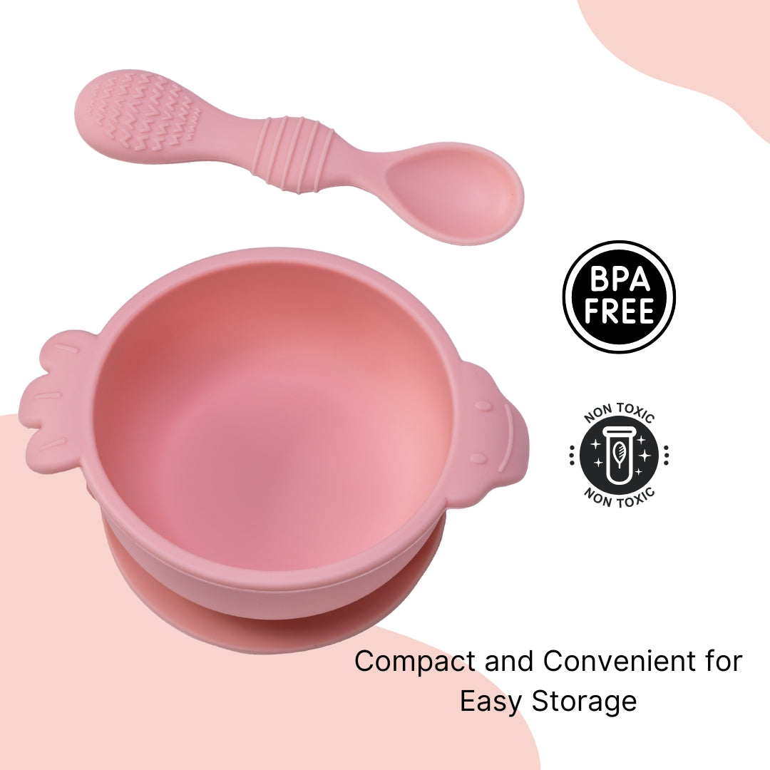 Adore Equilibrium - Perfect Silicon Suction feeding bowl with Spoon set - Pink