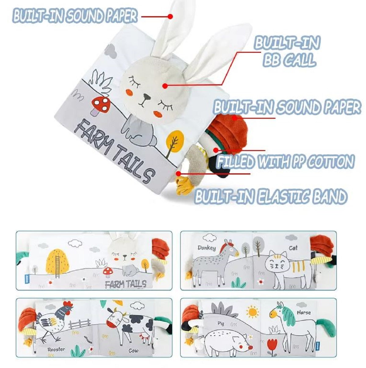 Adore Adventure Soft Cloth Book with Crinkle Paper- Bunny
