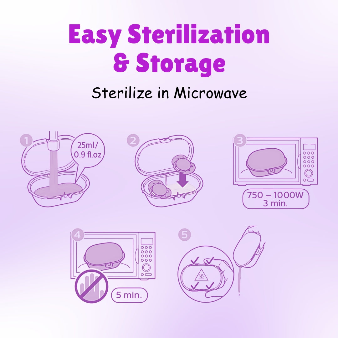 Adore Airo- The Symmetrical Pacifier that Glows in Dark with Sterilizer Case - Pack of 2( Purple+Beige)