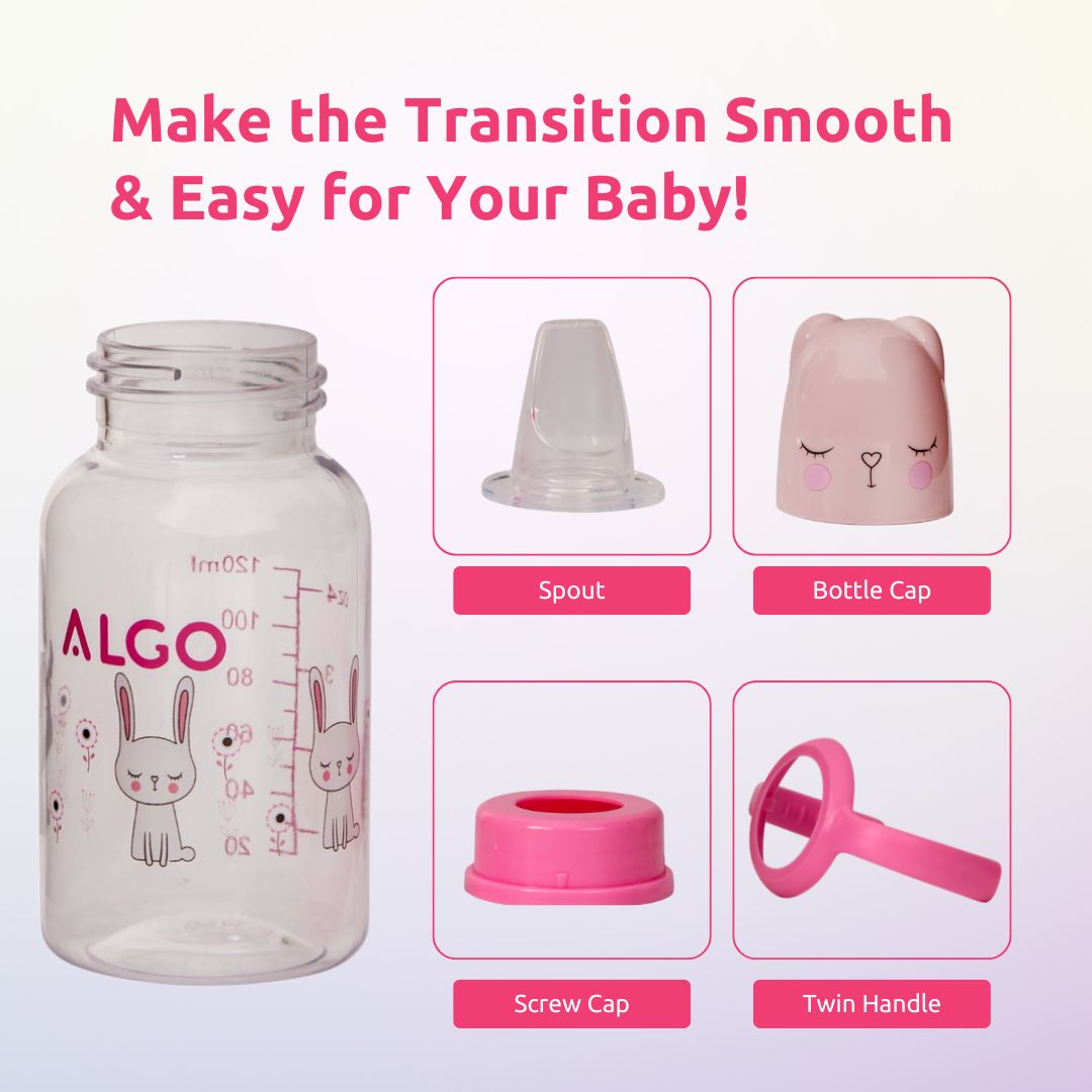 Adore ALGO Jr. Baby Silicon Soft Spout Sipper with Twin Handle- 125ml- Pink