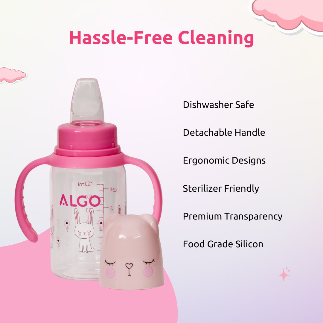 Adore ALGO Jr. Baby Silicon Soft Spout Sipper with Twin Handle- 125ml- Pink