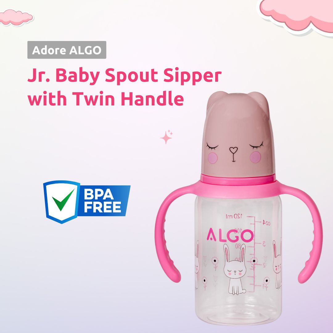 Adore ALGO Jr. Baby Silicon Soft Spout Sipper with Twin Handle- 125ml- Pink