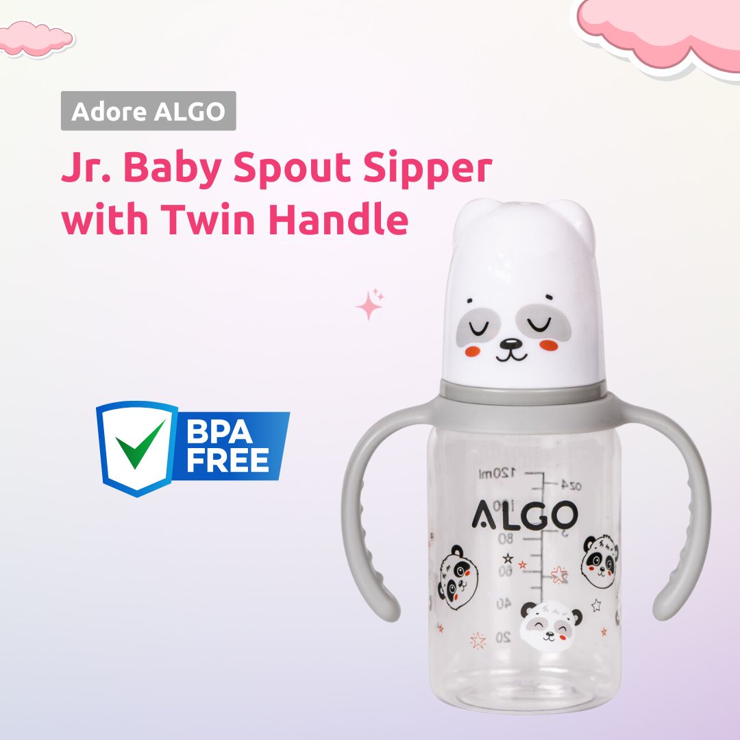 Adore ALGO Jr. Baby Silicon Soft Spout Sipper with Twin Handle- 125ml- Grey