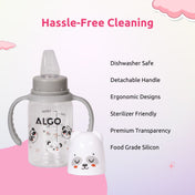 Adore ALGO Jr. Baby Silicon Soft Spout Sipper with Twin Handle- 125ml- Grey