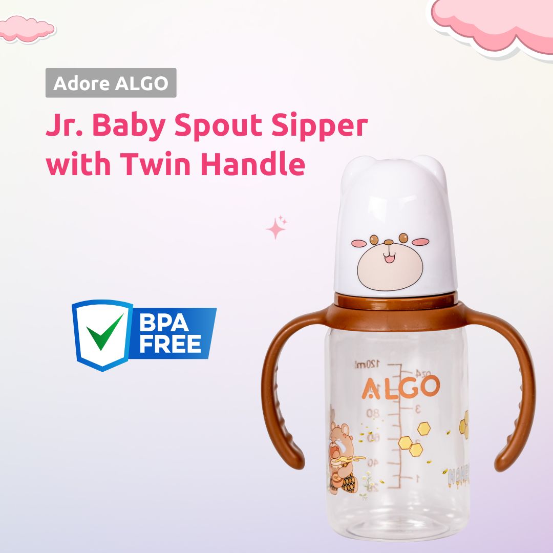 Adore ALGO Jr. Baby Silicon Soft Spout Sipper with Twin Handle- 125ml- Brown