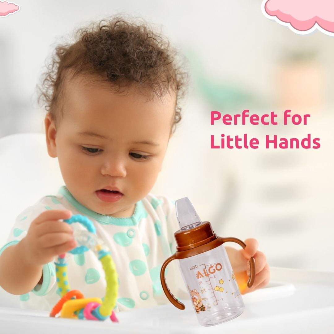 Adore ALGO Jr. Baby Silicon Soft Spout Sipper with Twin Handle- 125ml- Brown