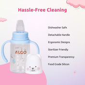 Adore ALGO Jr. Baby Silicon Soft Spout Sipper with Twin Handle- 125ml- Blue