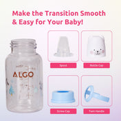 Adore ALGO Jr. Baby Silicon Soft Spout Sipper with Twin Handle- 125ml- Blue