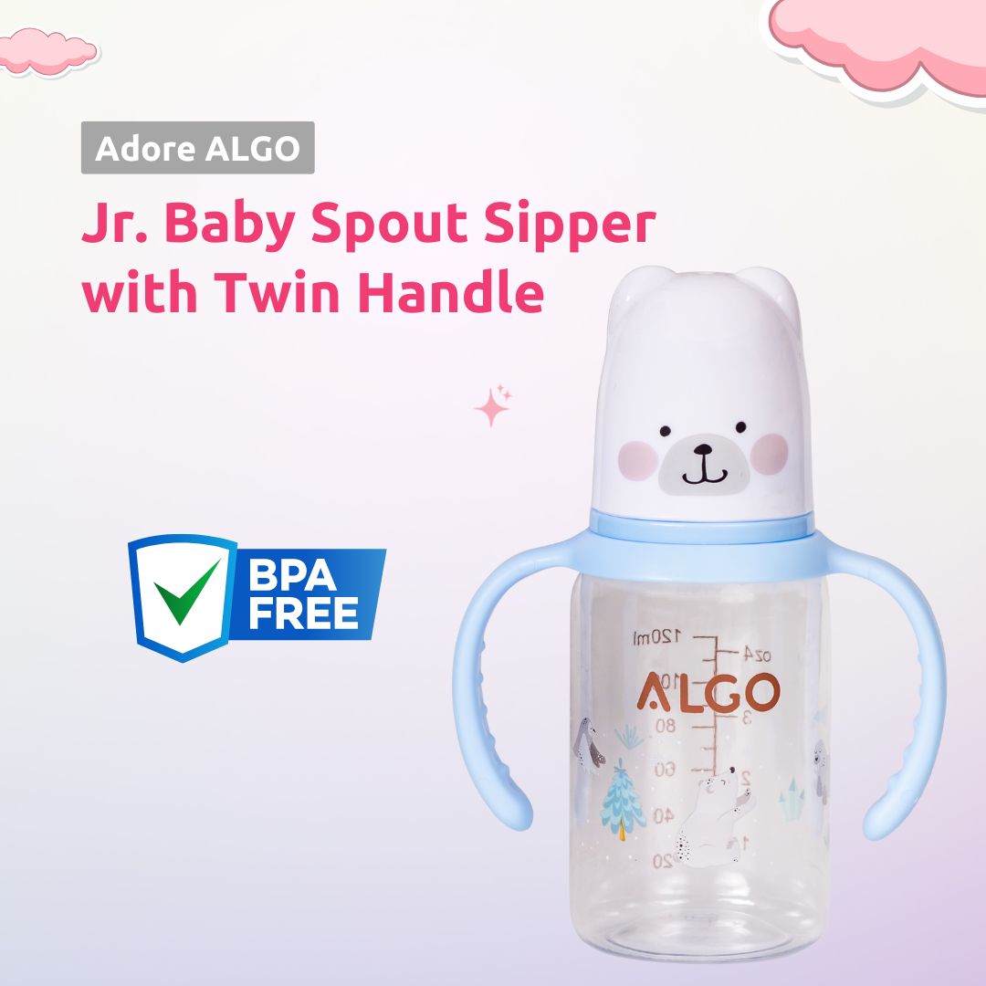 Adore ALGO Jr. Baby Silicon Soft Spout Sipper with Twin Handle- 125ml- Blue