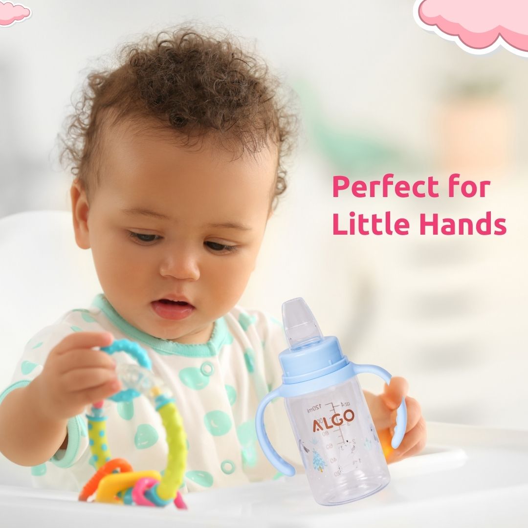 Adore ALGO Jr. Baby Silicon Soft Spout Sipper with Twin Handle- 125ml- Blue