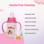Adore ALGO Jr. Baby Silicon Soft Spout Sipper with Twin Handle- 125ml- Family Theme Pink